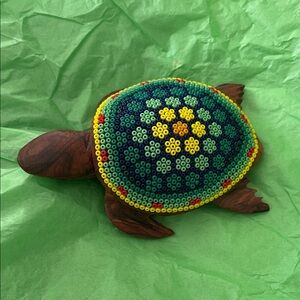 Handmade Beaded Turtle Art - wooden Shell made in Mexico by indigenous Huichol